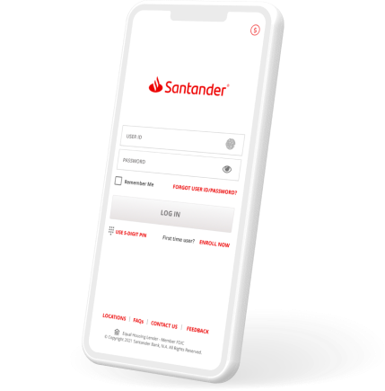 Image of smartphone showing Santander mobile app